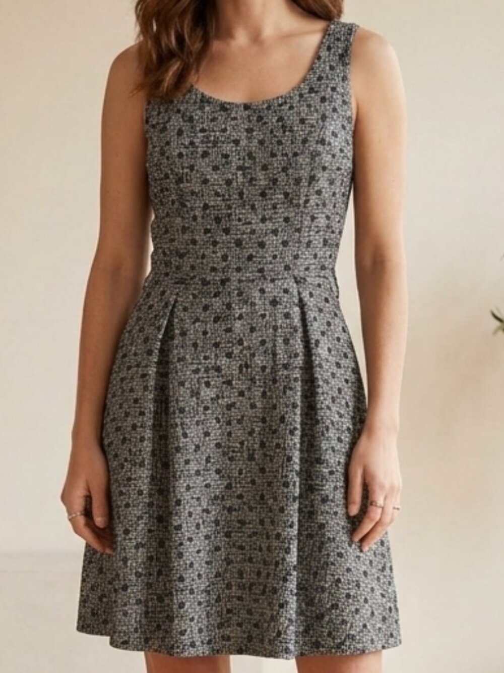 ModCloth Take the Lead Grey Tweed Velvet Polka Dot Fit & Flare Dress 4